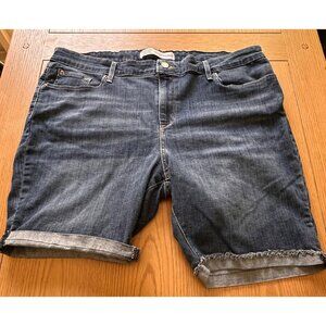 Levis Signature Size 36 Unisex Blue Denim Bermuda Shorts Frayed Hem